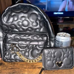 Primark Disney's Mickey Mouse black quilted faux leather mini backpack & wallet